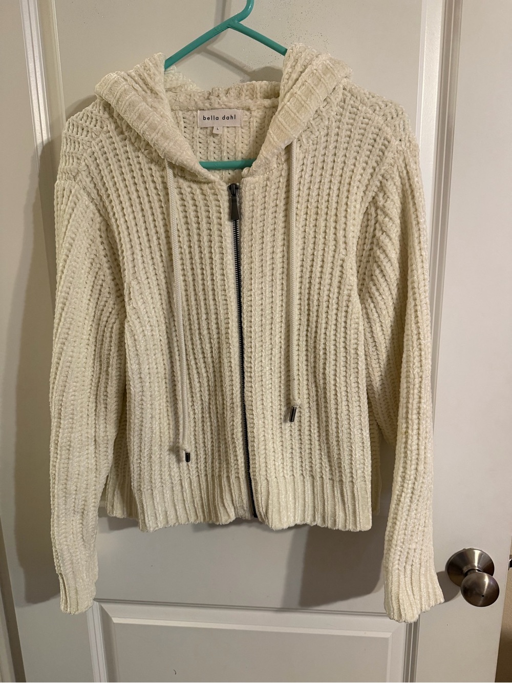 Bella Dahl Cream Ribbed Hooded Zip Cardigan